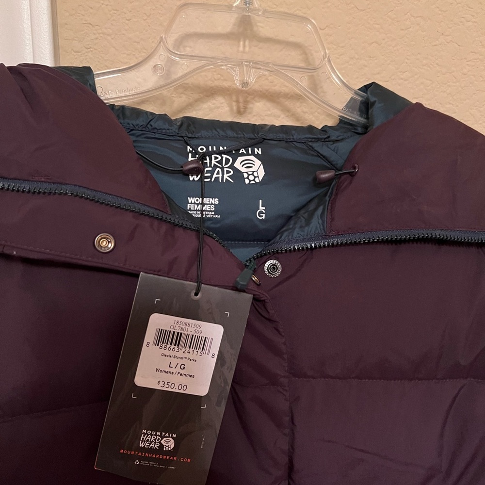 Mountain Hardwear Glacial Storm Parka Womens Large Purple Down Puffer Jacket NEW - Picture 3 of 6